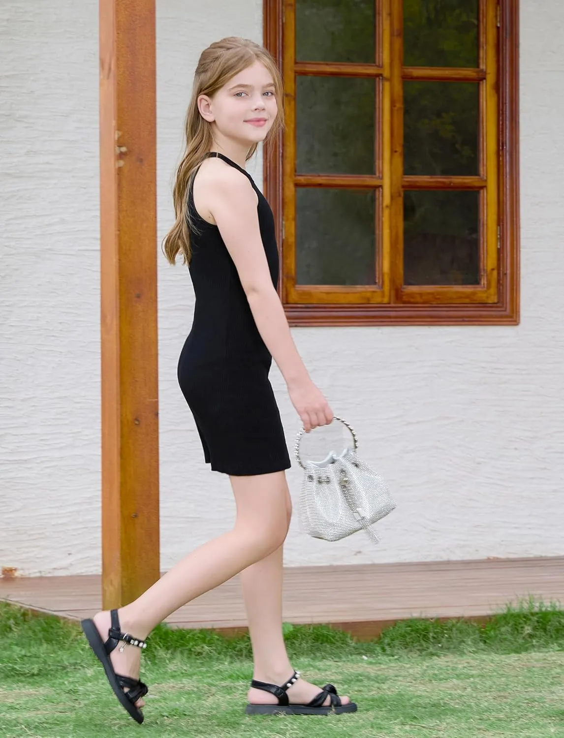 PATPAT Girl's Sleeveless Bodycon Dress Halter Neck Pencil Cami Midi Basi Dresses 4-12 Year