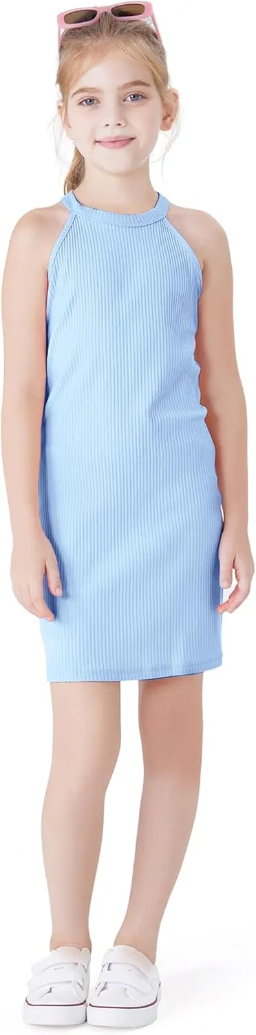 PATPAT Girl's Sleeveless Bodycon Dress Halter Neck Pencil Cami Midi Basi Dresses 4-12 Year