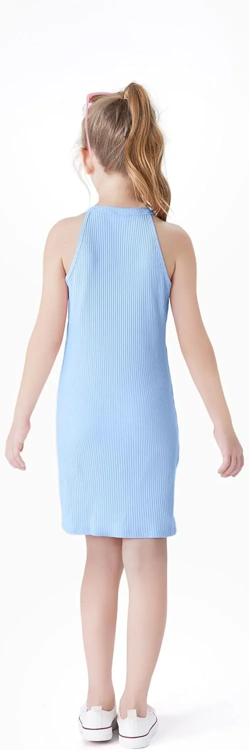 PATPAT Girl's Sleeveless Bodycon Dress Halter Neck Pencil Cami Midi Basi Dresses 4-12 Year