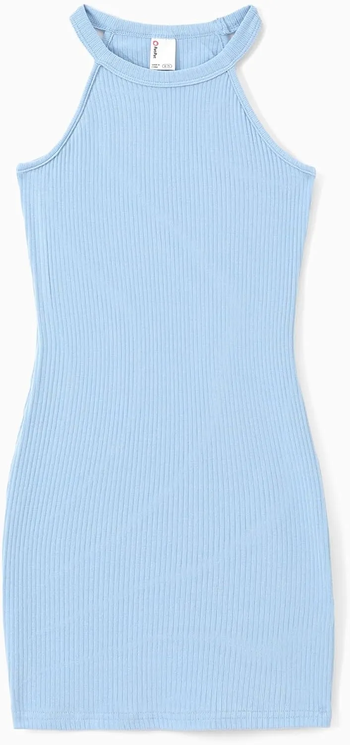 PATPAT Girl's Sleeveless Bodycon Dress Halter Neck Pencil Cami Midi Basi Dresses 4-12 Year