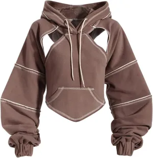 Perbai Womens Cutout Super Crop Hoodie Backless Long Sleeve Gothic Punk Y2K Sweatshirt Tops
