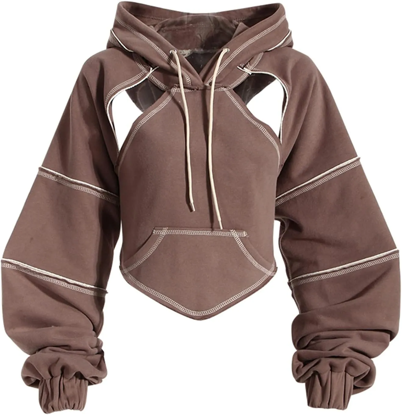 Perbai Womens Cutout Super Crop Hoodie Backless Long Sleeve Gothic Punk Y2K Sweatshirt Tops
