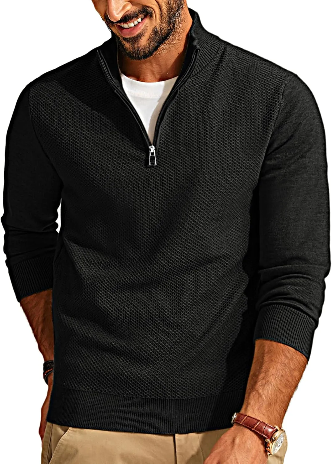 PJ PAUL JONES Mens Quarter Zip Pullover Sweaters Casual Sweater Knitted Slim Fit Pullovers