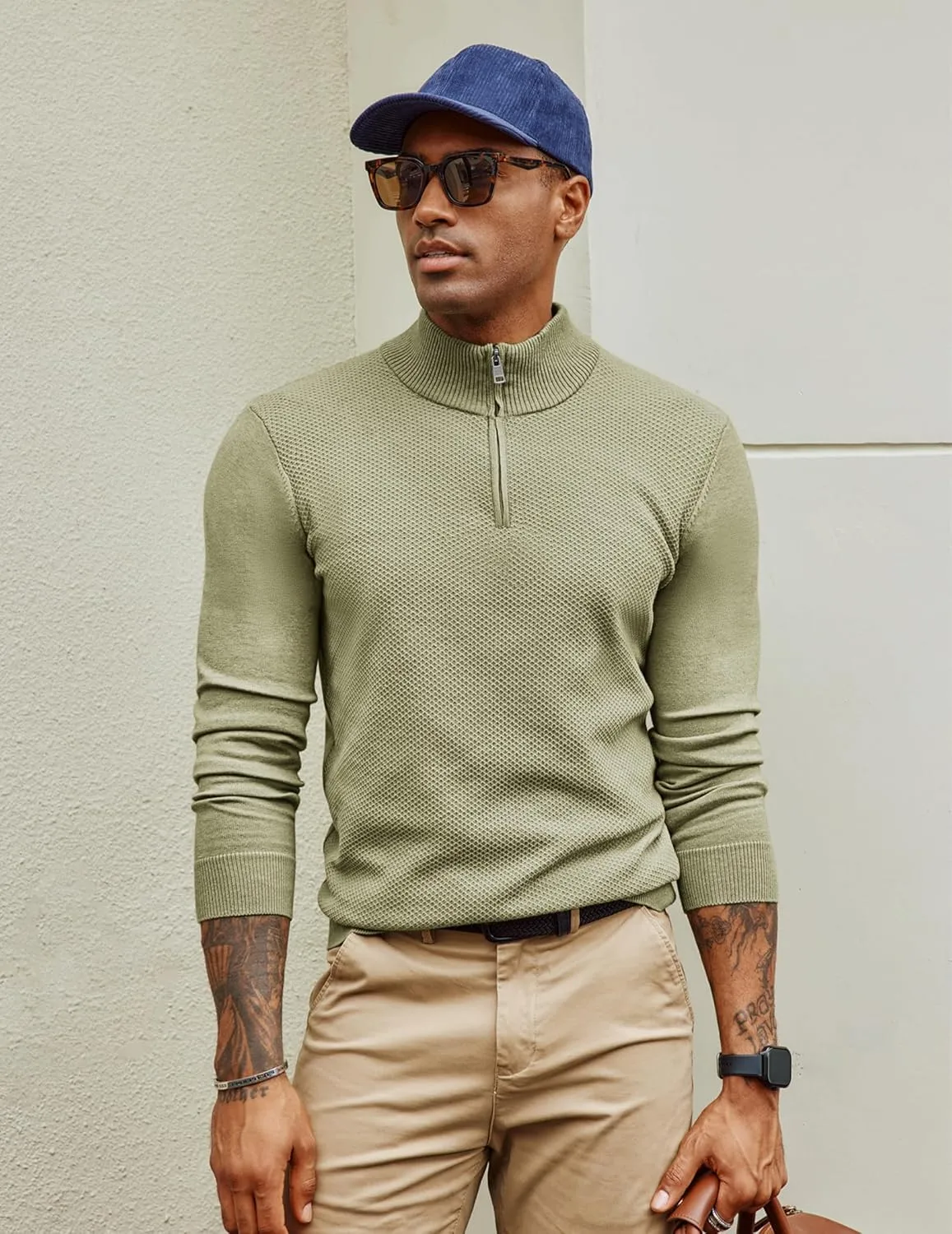 PJ PAUL JONES Mens Quarter Zip Pullover Sweaters Casual Sweater Knitted Slim Fit Pullovers