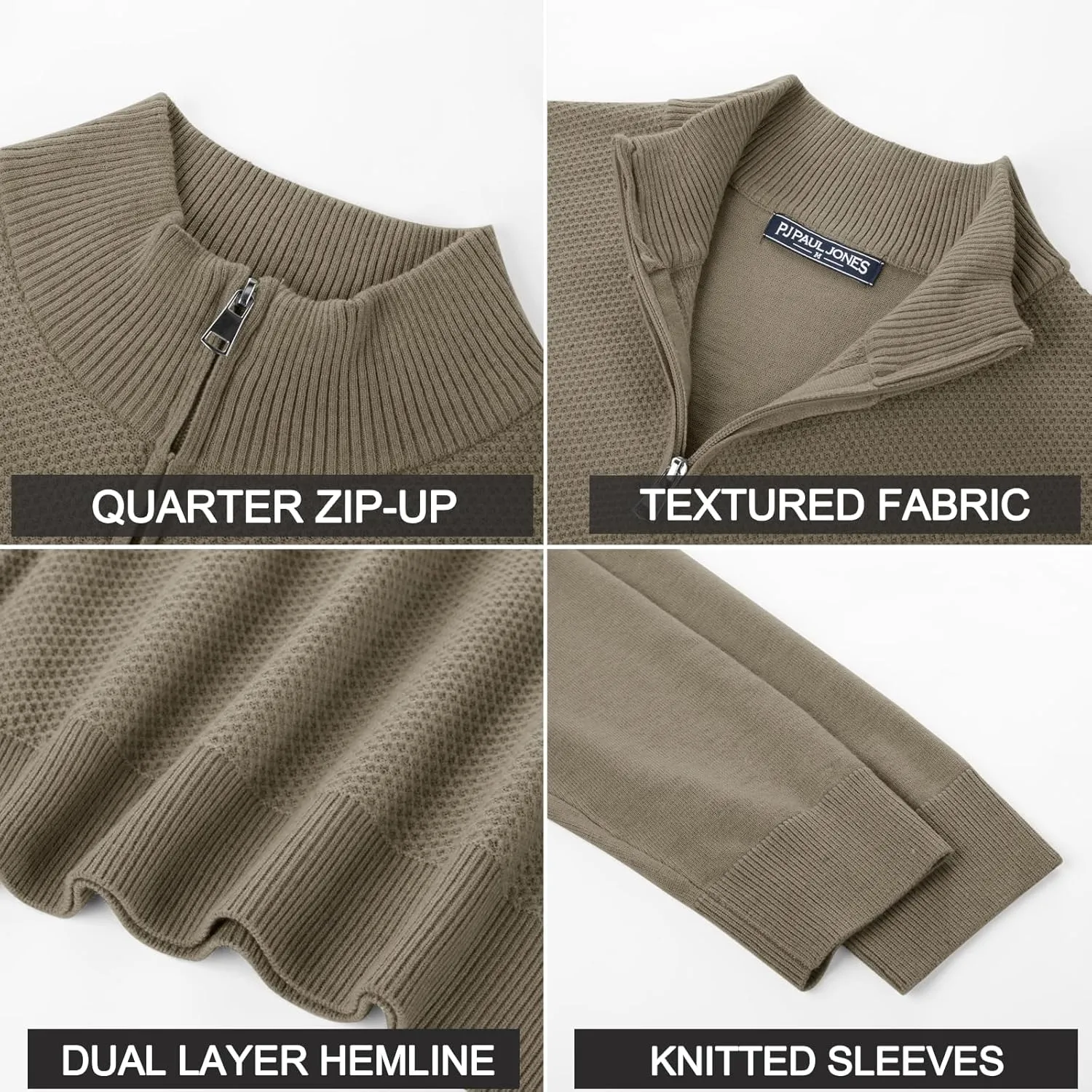 PJ PAUL JONES Mens Quarter Zip Pullover Sweaters Casual Sweater Knitted Slim Fit Pullovers