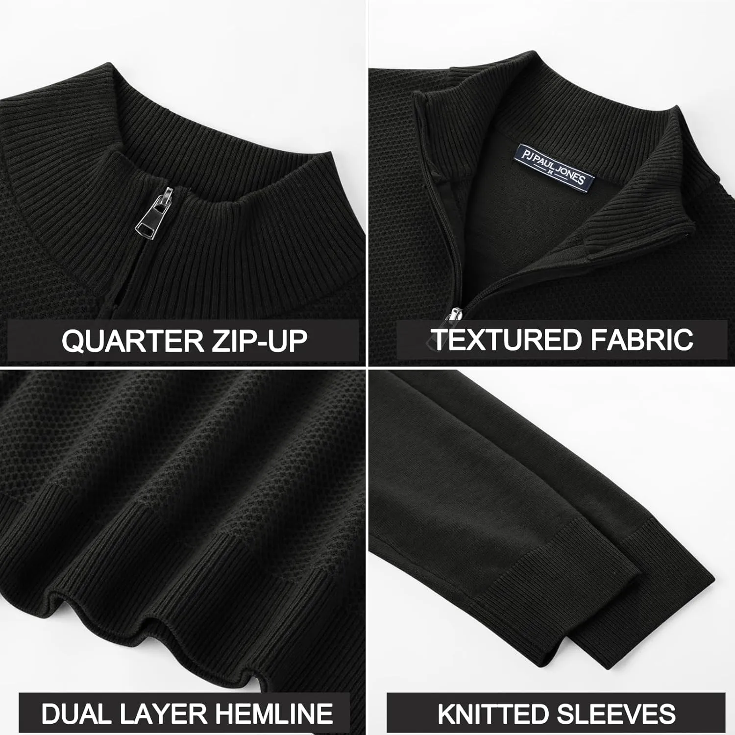 PJ PAUL JONES Mens Quarter Zip Pullover Sweaters Casual Sweater Knitted Slim Fit Pullovers