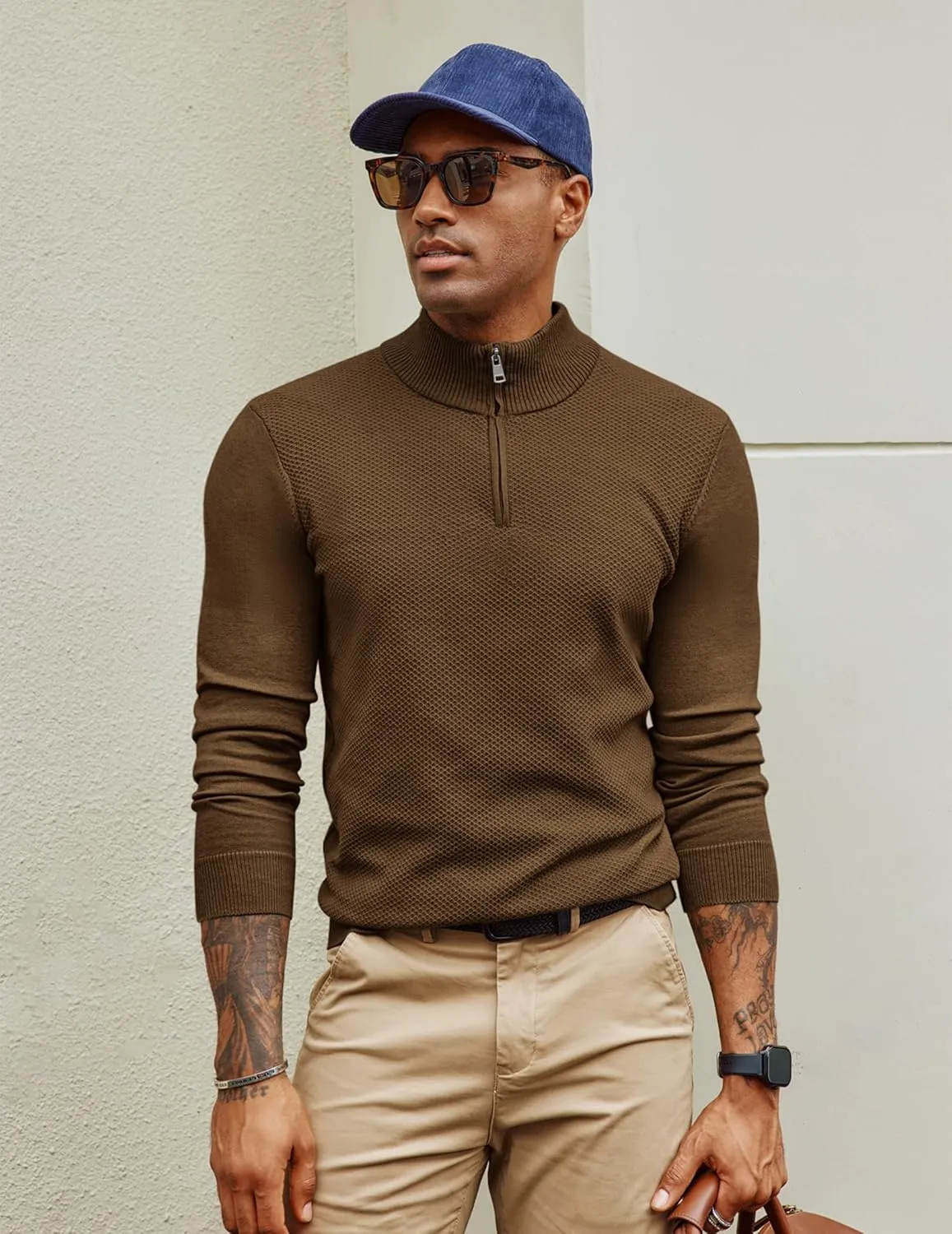 PJ PAUL JONES Mens Quarter Zip Pullover Sweaters Casual Sweater Knitted Slim Fit Pullovers