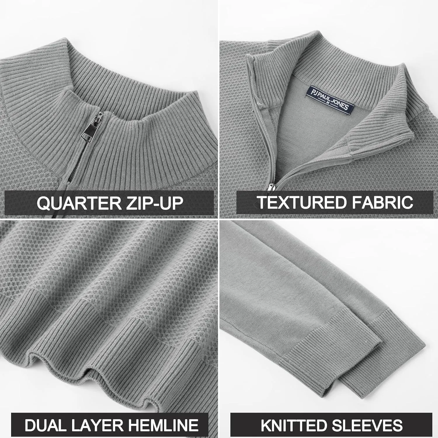 PJ PAUL JONES Mens Quarter Zip Pullover Sweaters Casual Sweater Knitted Slim Fit Pullovers