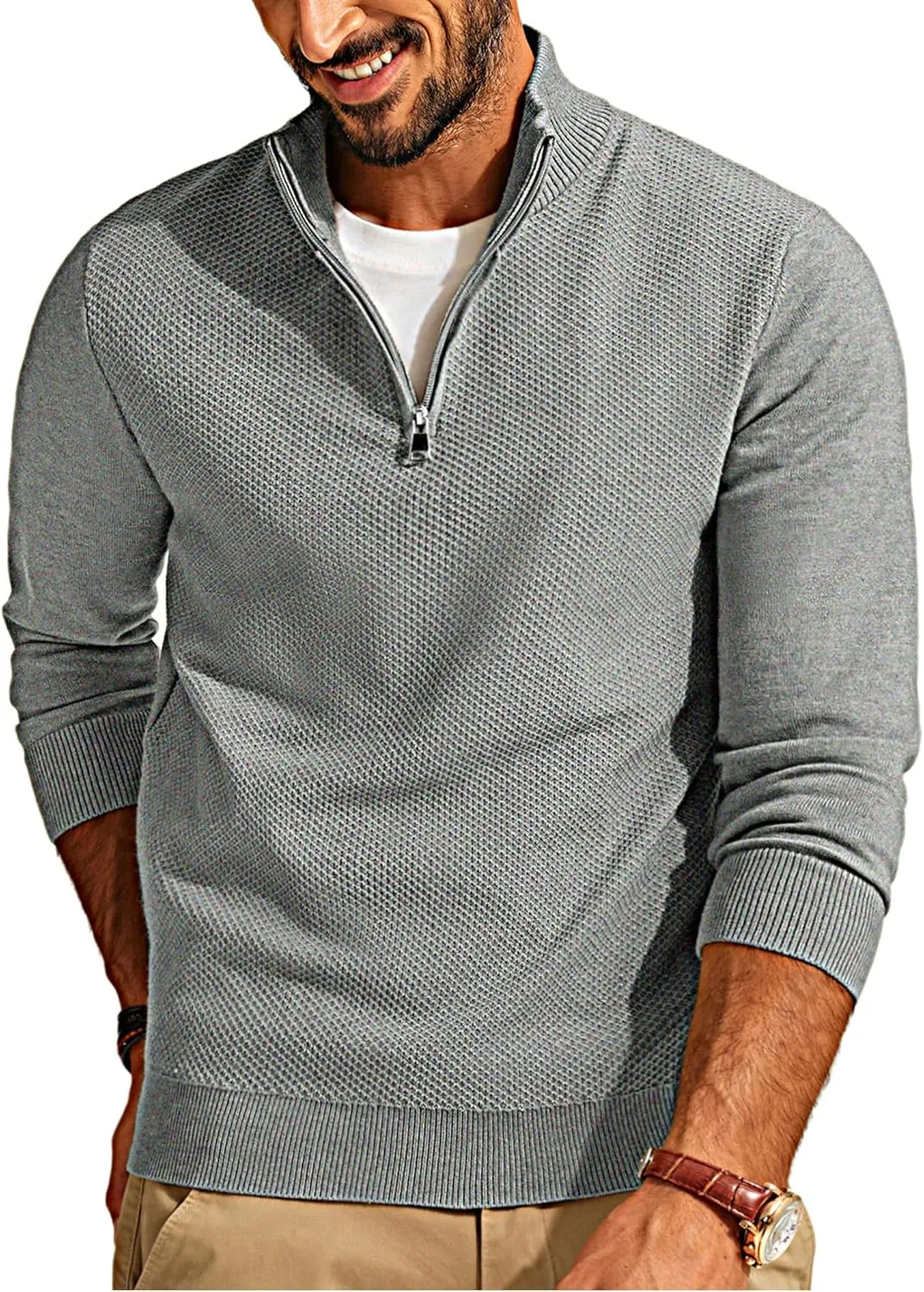 PJ PAUL JONES Mens Quarter Zip Pullover Sweaters Casual Sweater Knitted Slim Fit Pullovers