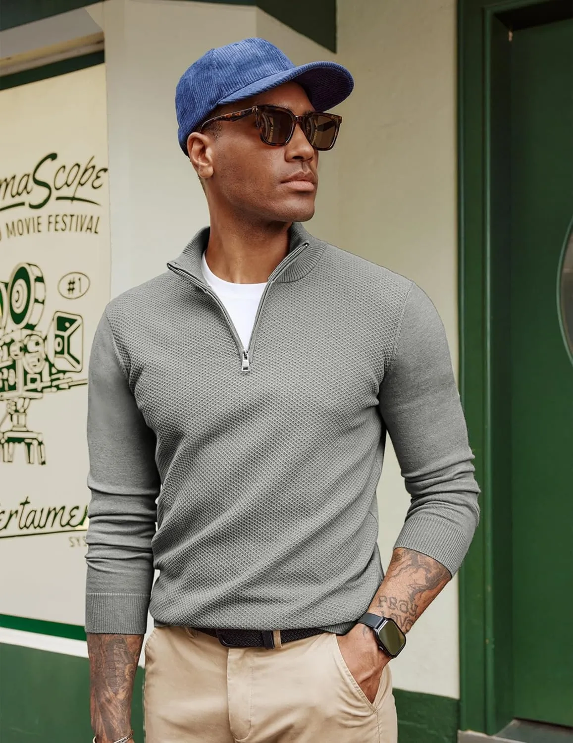 PJ PAUL JONES Mens Quarter Zip Pullover Sweaters Casual Sweater Knitted Slim Fit Pullovers
