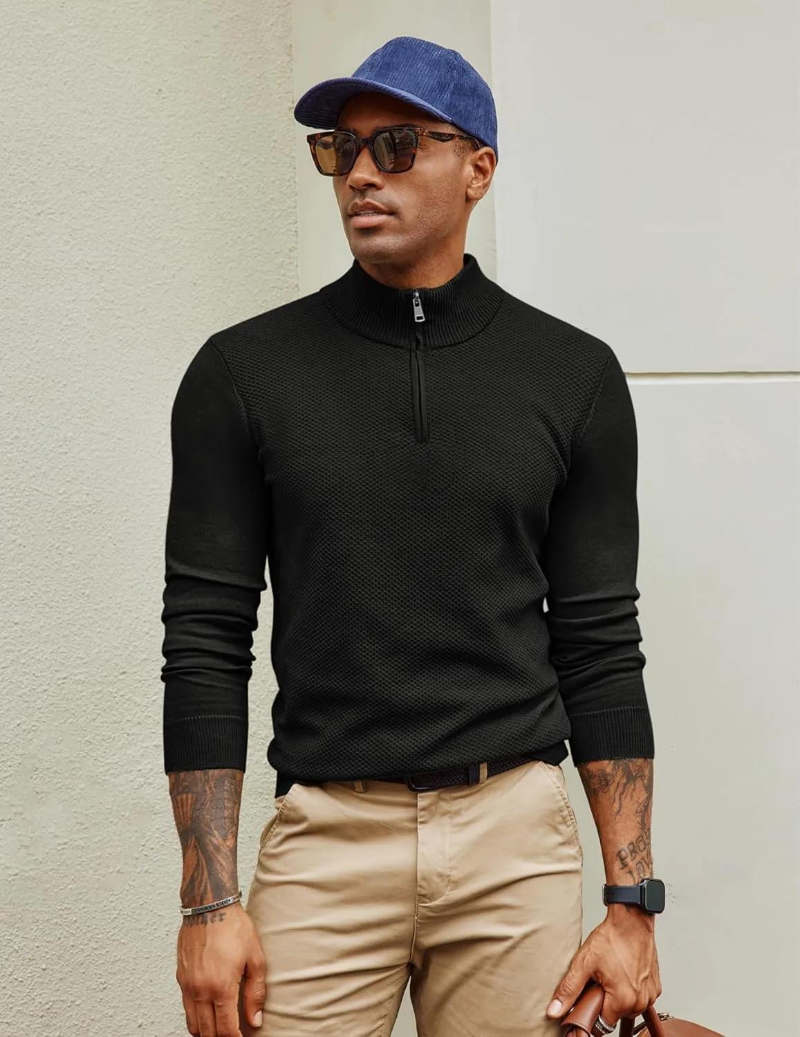 PJ PAUL JONES Mens Quarter Zip Pullover Sweaters Casual Sweater Knitted Slim Fit Pullovers