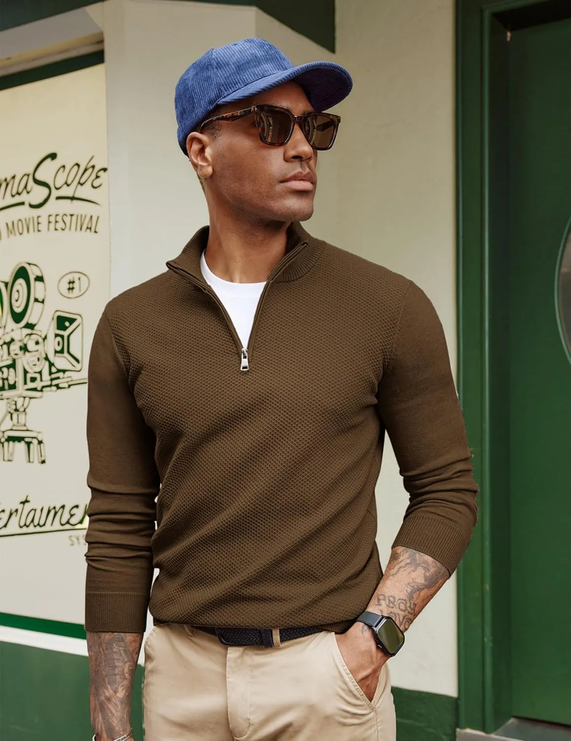 PJ PAUL JONES Mens Quarter Zip Pullover Sweaters Casual Sweater Knitted Slim Fit Pullovers