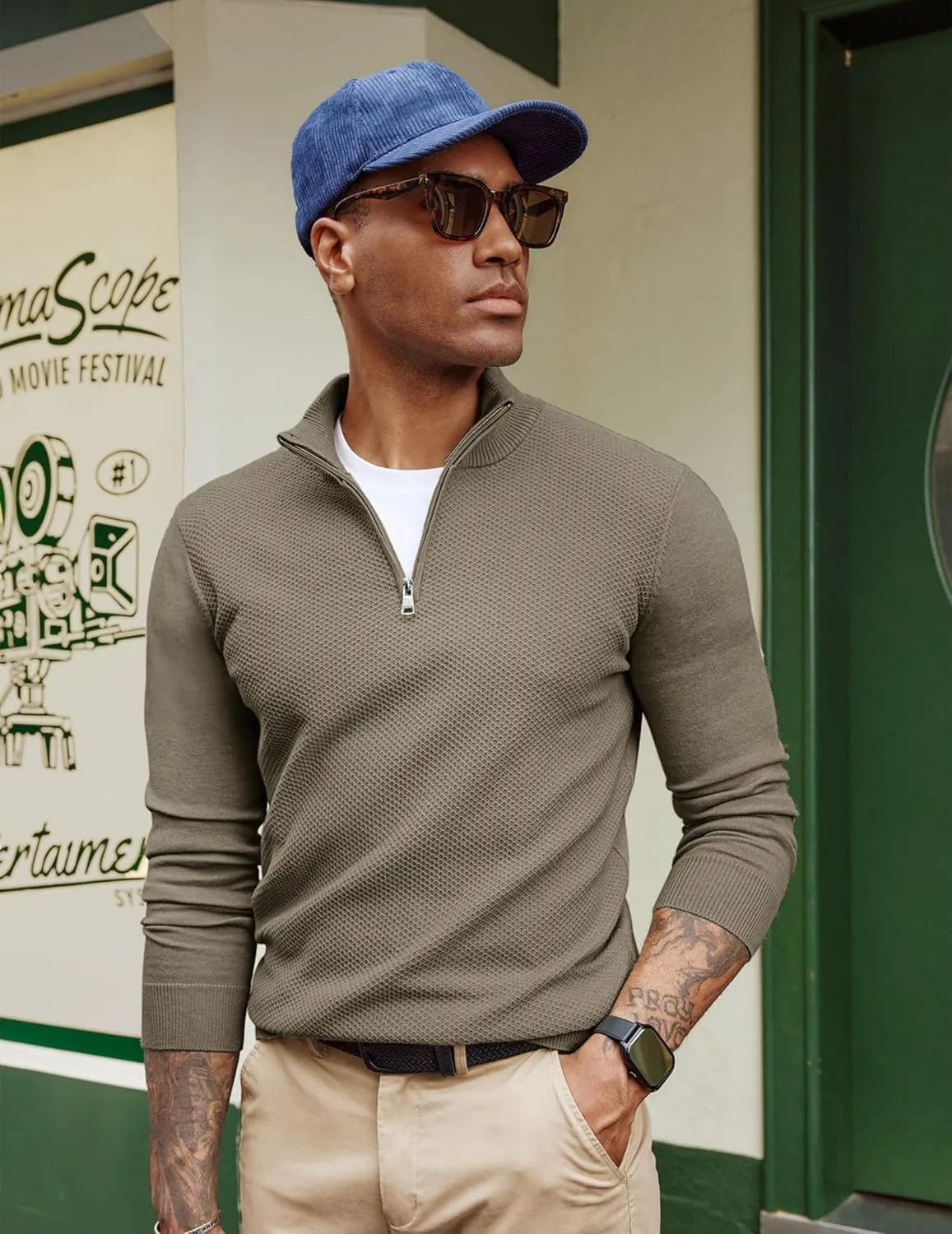 PJ PAUL JONES Mens Quarter Zip Pullover Sweaters Casual Sweater Knitted Slim Fit Pullovers