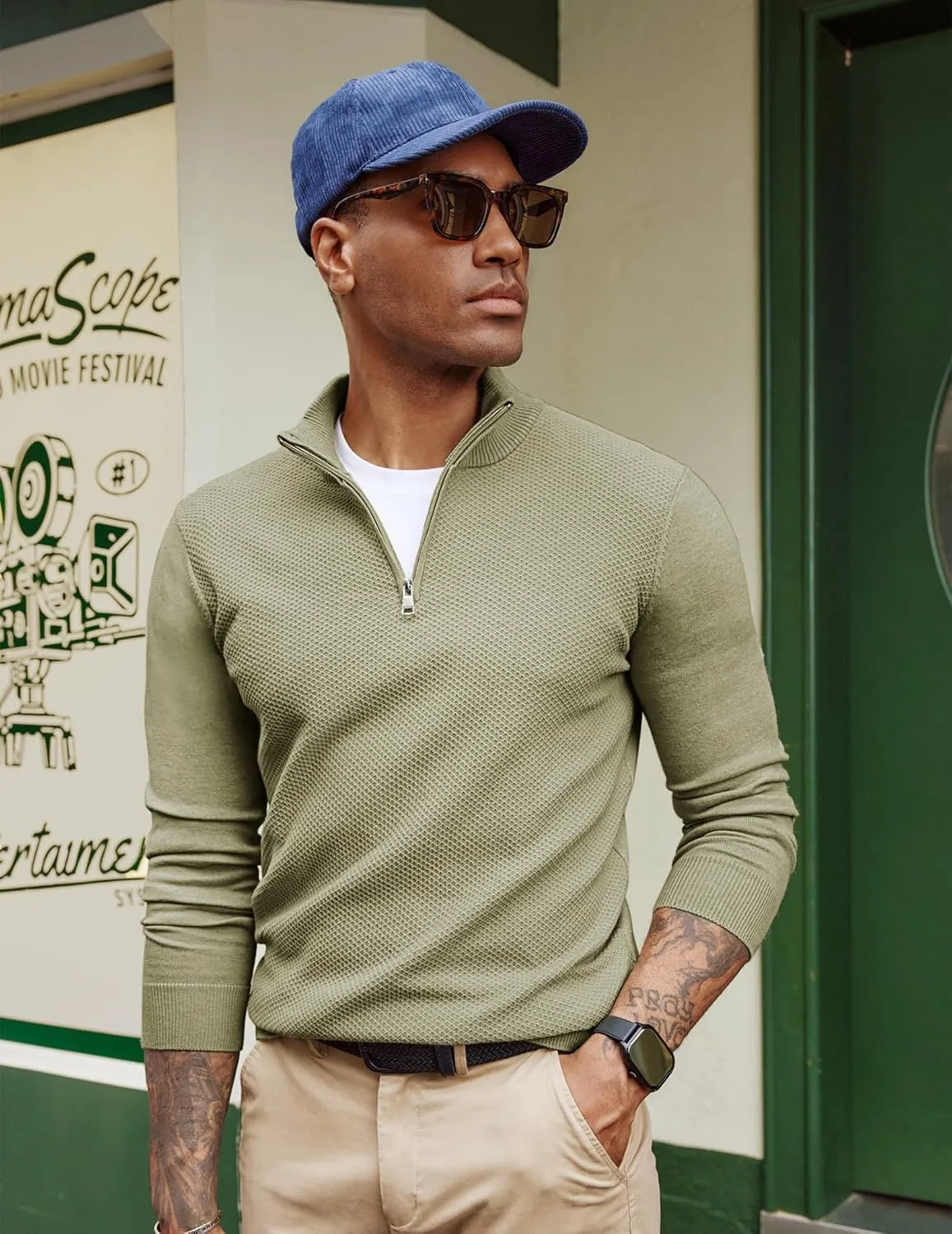 PJ PAUL JONES Mens Quarter Zip Pullover Sweaters Casual Sweater Knitted Slim Fit Pullovers