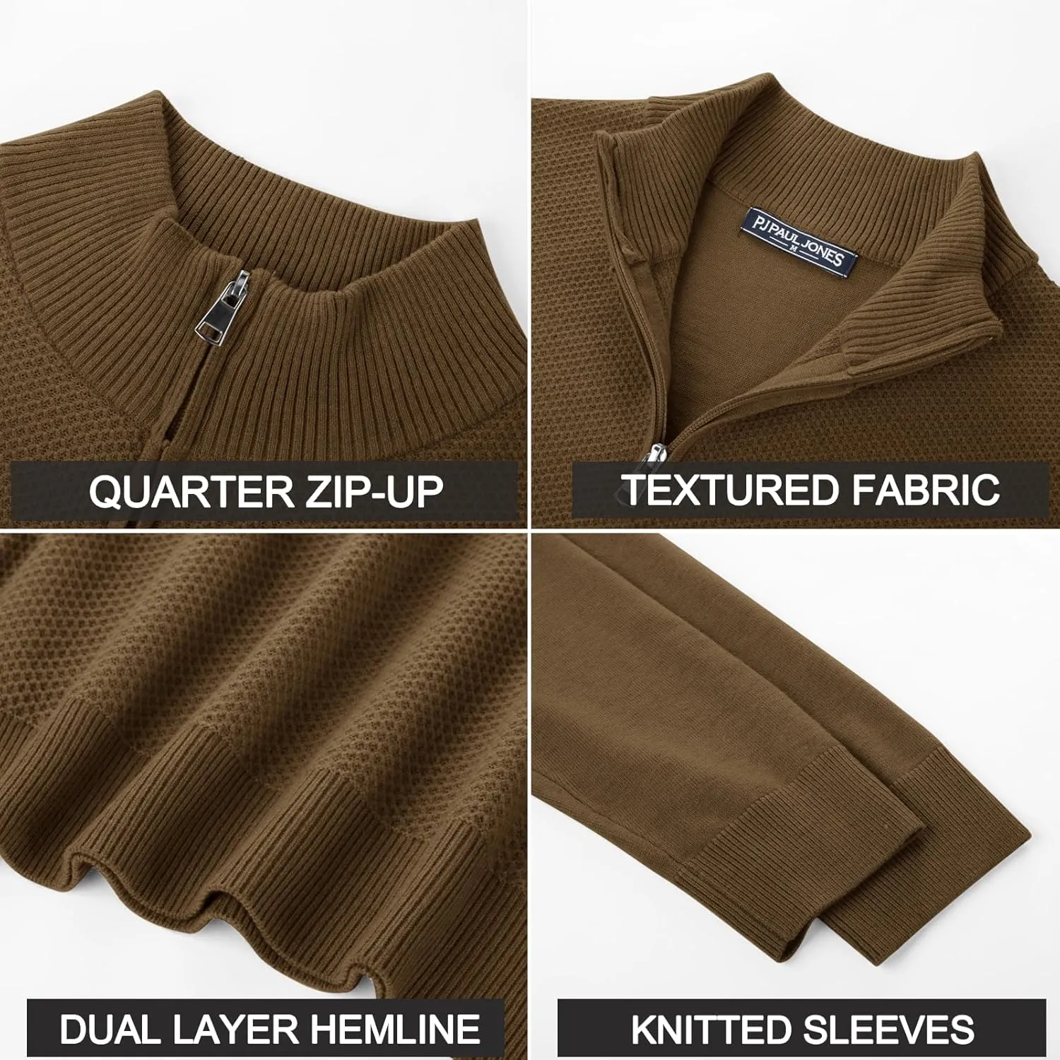 PJ PAUL JONES Mens Quarter Zip Pullover Sweaters Casual Sweater Knitted Slim Fit Pullovers