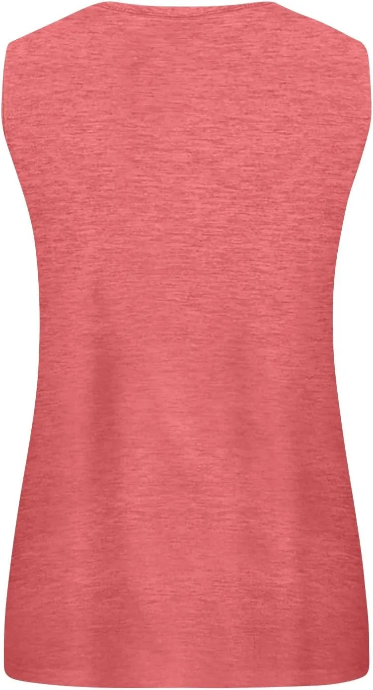 Plus Size Tank Tops for Women Summer Sleeveless O Neck Henley T-Shirts Tops Casual Button Down Tunics Shirts