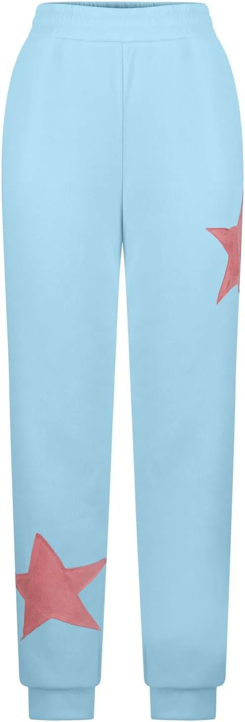 Preppy Sweatpants for Women with Cinch Bottom Star Print Elastic Waist Jogger Pants Baggy Lounge Streetwear Clothes