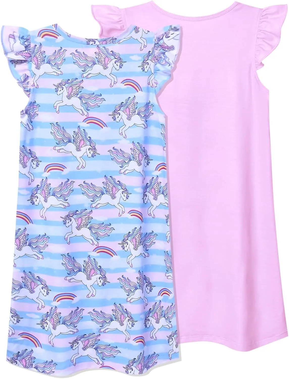 QPANCY 2-Pack Girls Nightgown Flutter Sleeves Pajamas Princess Night Dresses Cotton Sleepwear