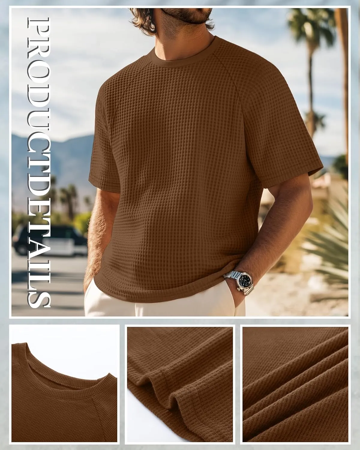 Riyiper 3 Pack Men's Waffle Knitted Short Sleeve Crewneck T-Shirts Solid Raglan Sleeve Casual Pullover Tees