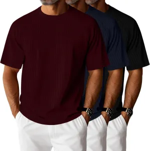 Riyiper 3 Pack Men's Waffle Knitted Short Sleeve Crewneck T-Shirts Solid Raglan Sleeve Casual Pullover Tees