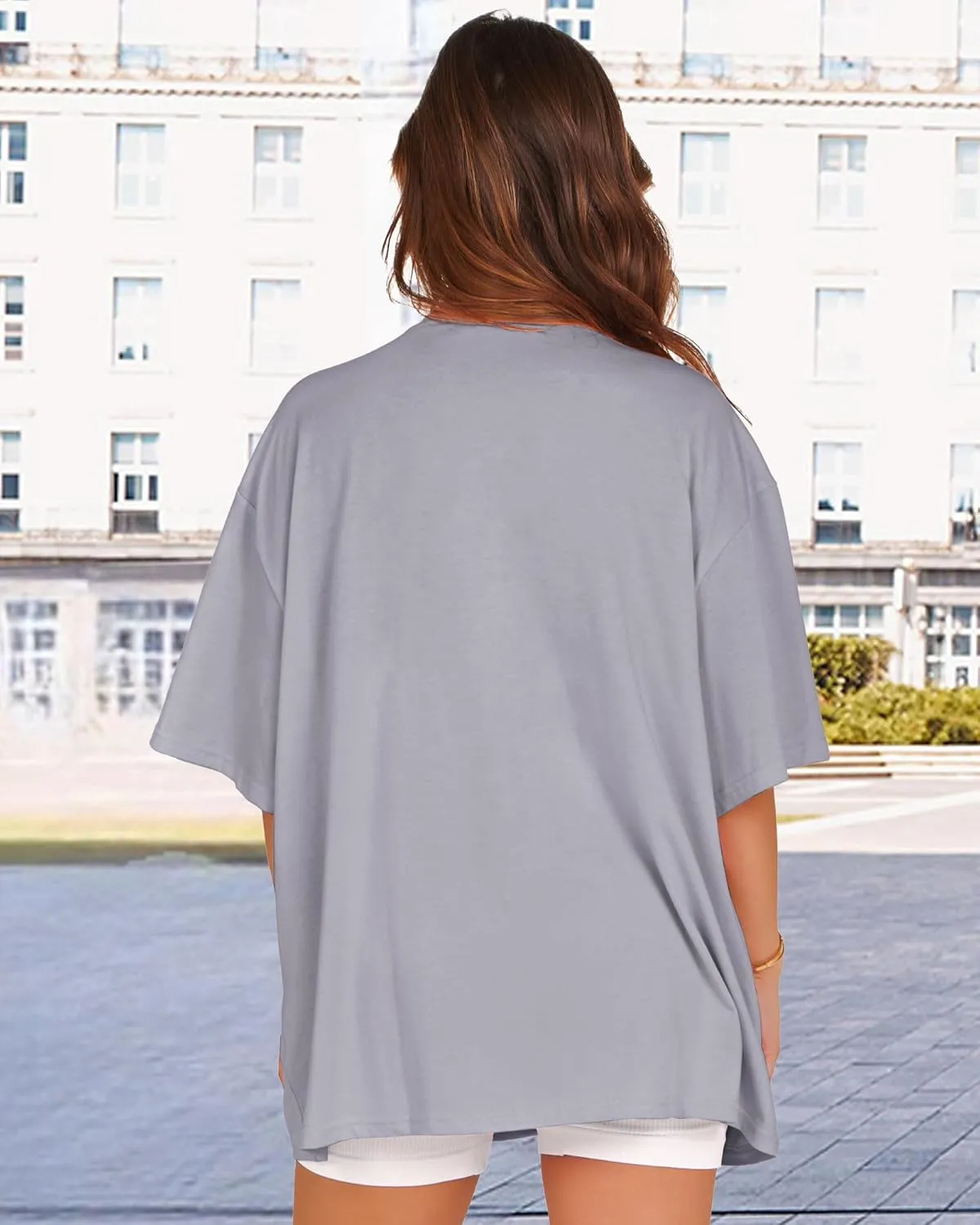 rosemia Oversized Tshirts for Women Summer Short Sleeve Round Neck Graphic Tee Shirt