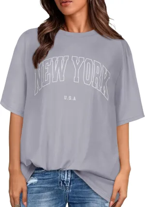 rosemia Oversized Tshirts for Women Summer Short Sleeve Round Neck Graphic Tee Shirt