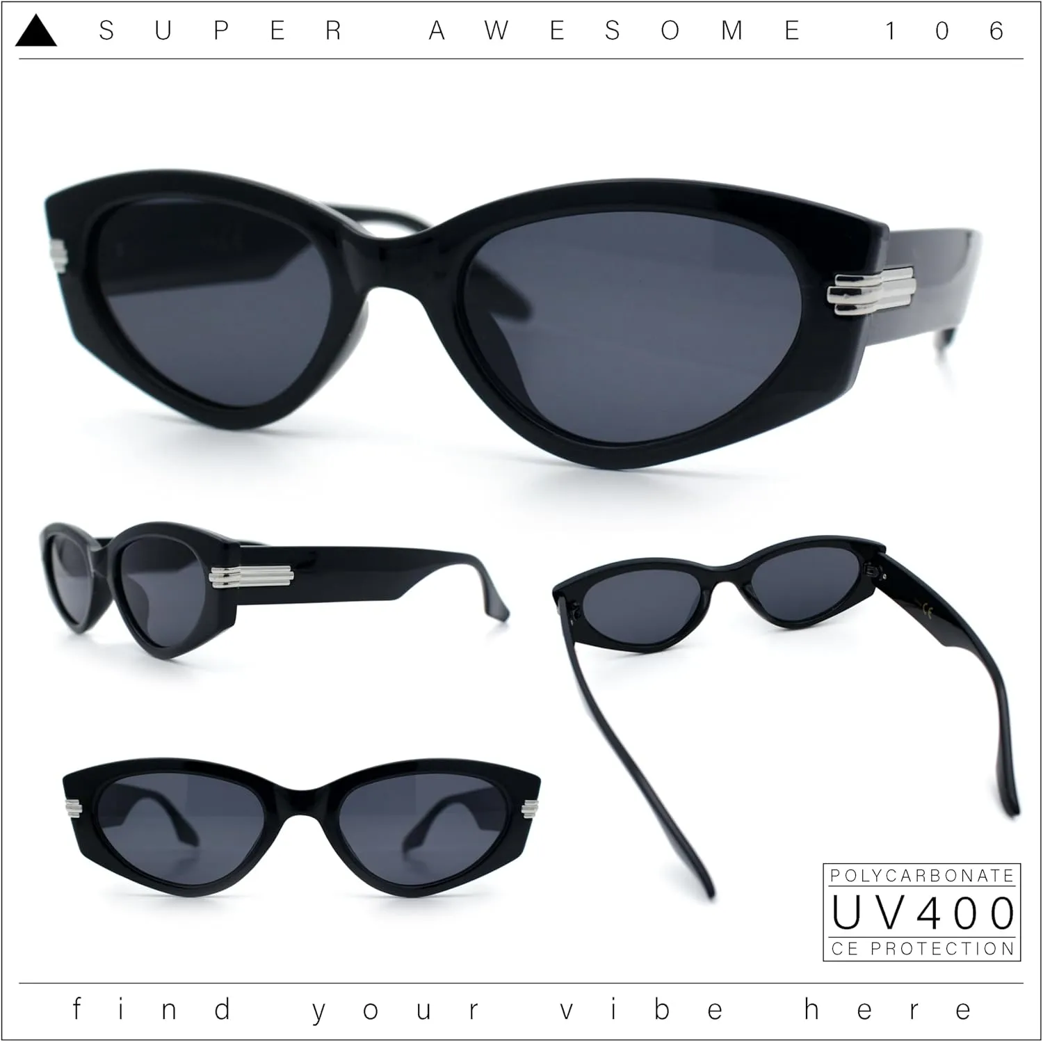 SA106 Womens Art Deco Mod Thick Temple Cat Eye Sunglasses