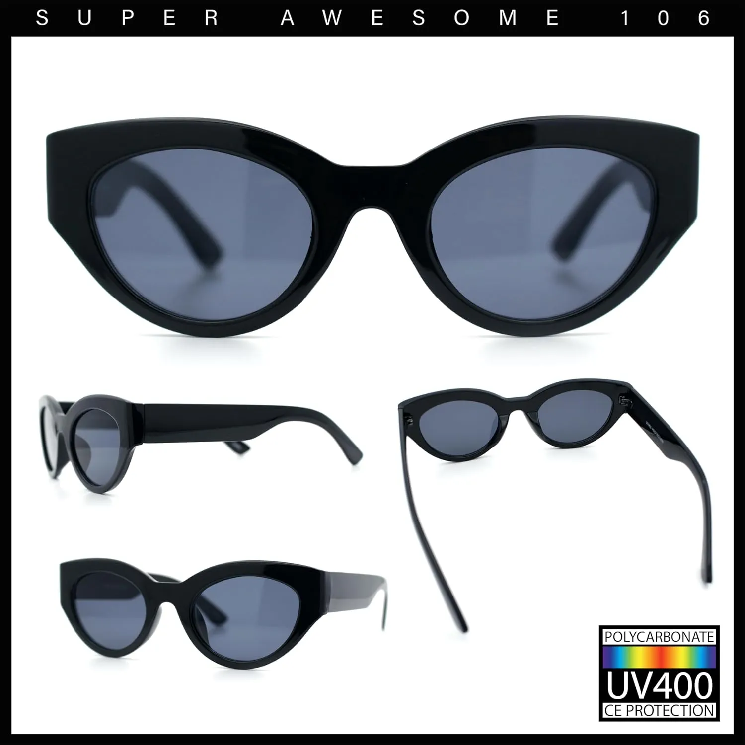 SA106 Womens Thick Plastic Cat Eye Retro Vintage Mod Style Gothic Sunglasses