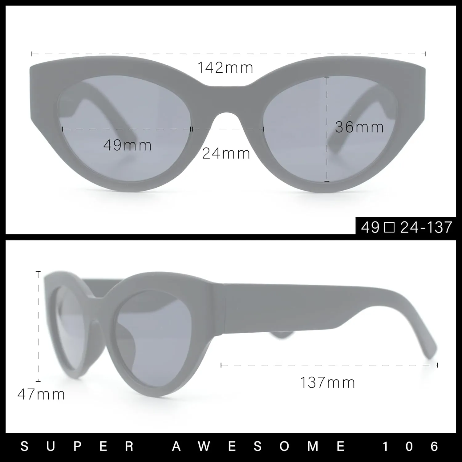 SA106 Womens Thick Plastic Cat Eye Retro Vintage Mod Style Gothic Sunglasses