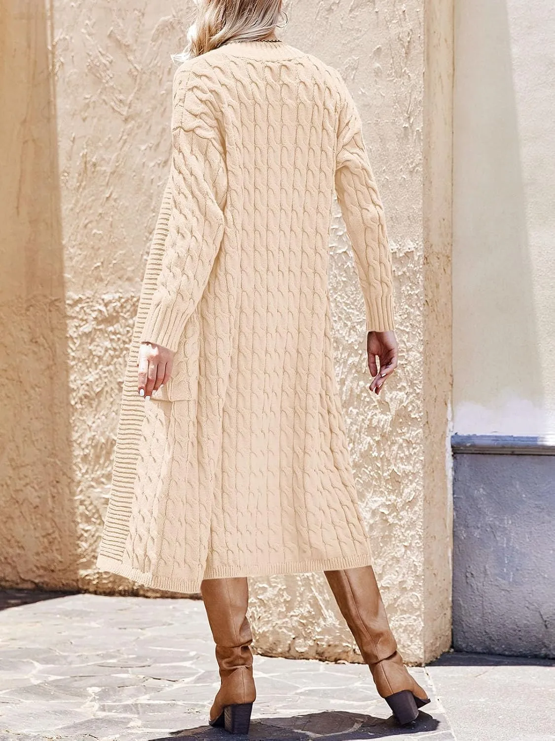 Saodimallsu Womens Open Front Long Cardigan Oversized Long Sleeve Loose Cable Knit Chunky Fall Sweater Coat with Pockets