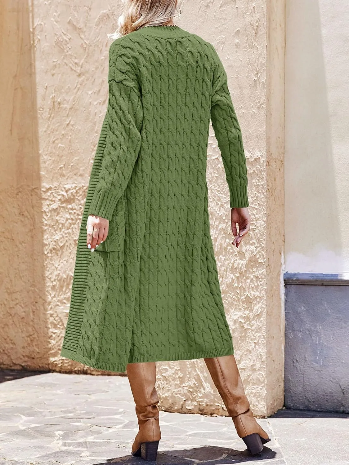 Saodimallsu Womens Open Front Long Cardigan Oversized Long Sleeve Loose Cable Knit Chunky Fall Sweater Coat with Pockets