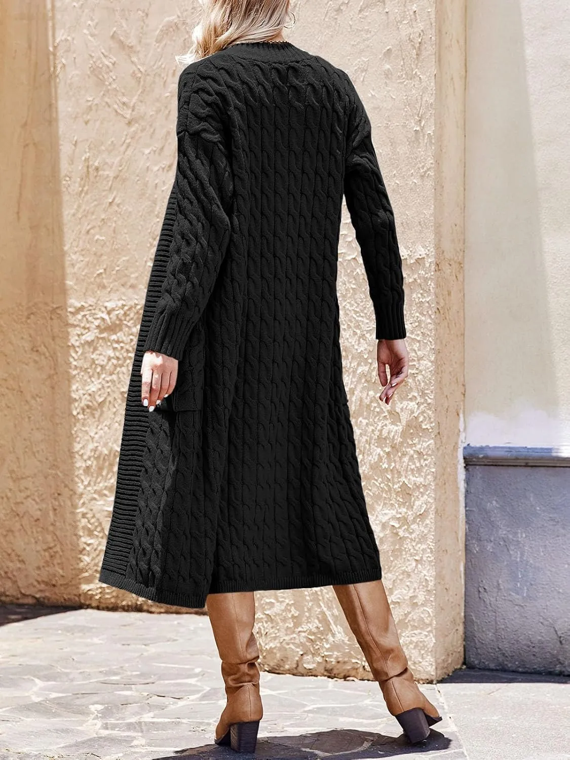 Saodimallsu Womens Open Front Long Cardigan Oversized Long Sleeve Loose Cable Knit Chunky Fall Sweater Coat with Pockets