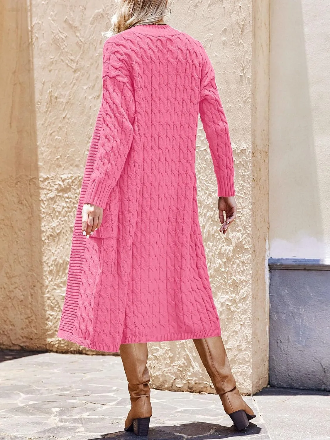 Saodimallsu Womens Open Front Long Cardigan Oversized Long Sleeve Loose Cable Knit Chunky Fall Sweater Coat with Pockets