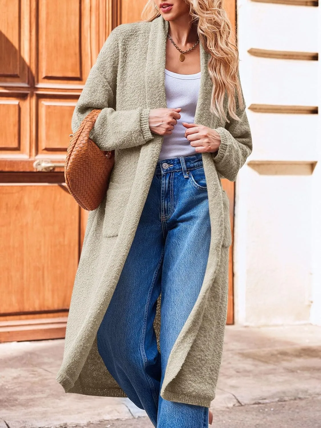 Saodimallsu Womens Open Front Long Cardigan Sweaters Oversized Chunky Fuzzy Lapel Fall 2024 Trendy Duster Sweater Coats