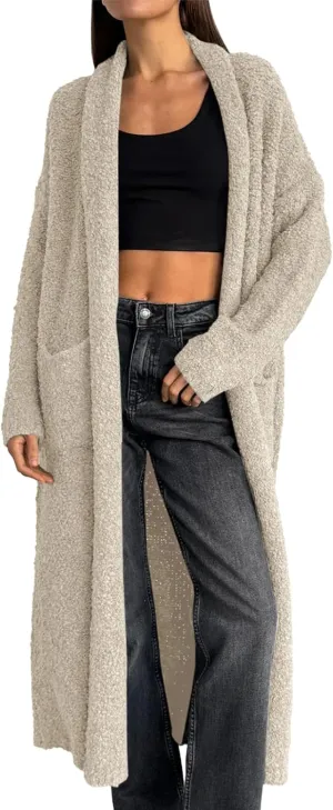 Saodimallsu Womens Open Front Long Cardigan Sweaters Oversized Chunky Fuzzy Lapel Fall 2024 Trendy Duster Sweater Coats