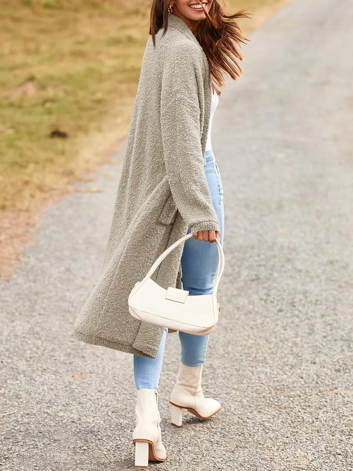 Saodimallsu Womens Open Front Long Cardigan Sweaters Oversized Chunky Fuzzy Lapel Fall 2024 Trendy Duster Sweater Coats