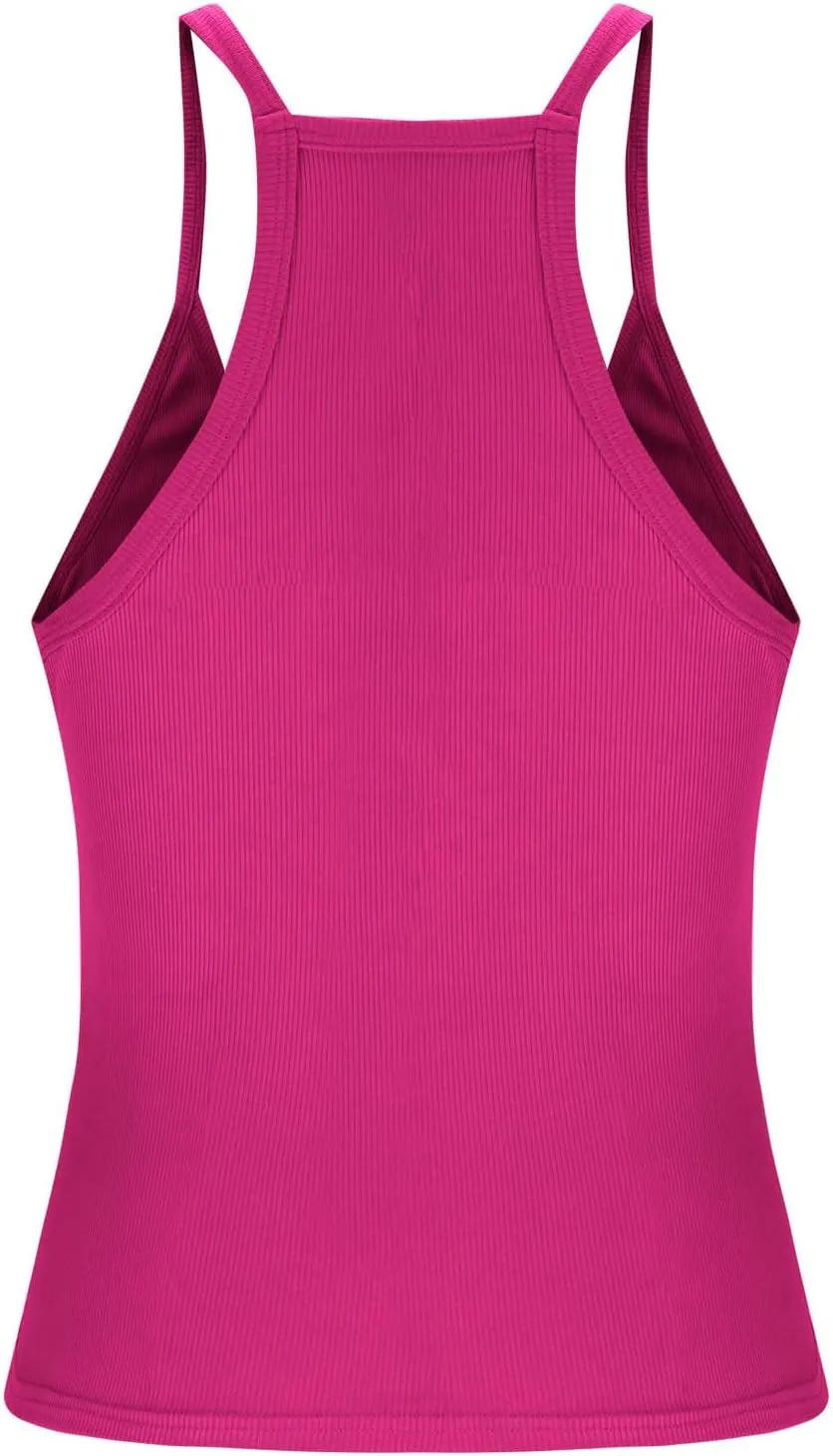 Sexy Deep V Neck Ribbed Cami Tops for Women Summer Racer Back Yoga Workout Tanks Casual Slim Sleeveless Y2K Camisole