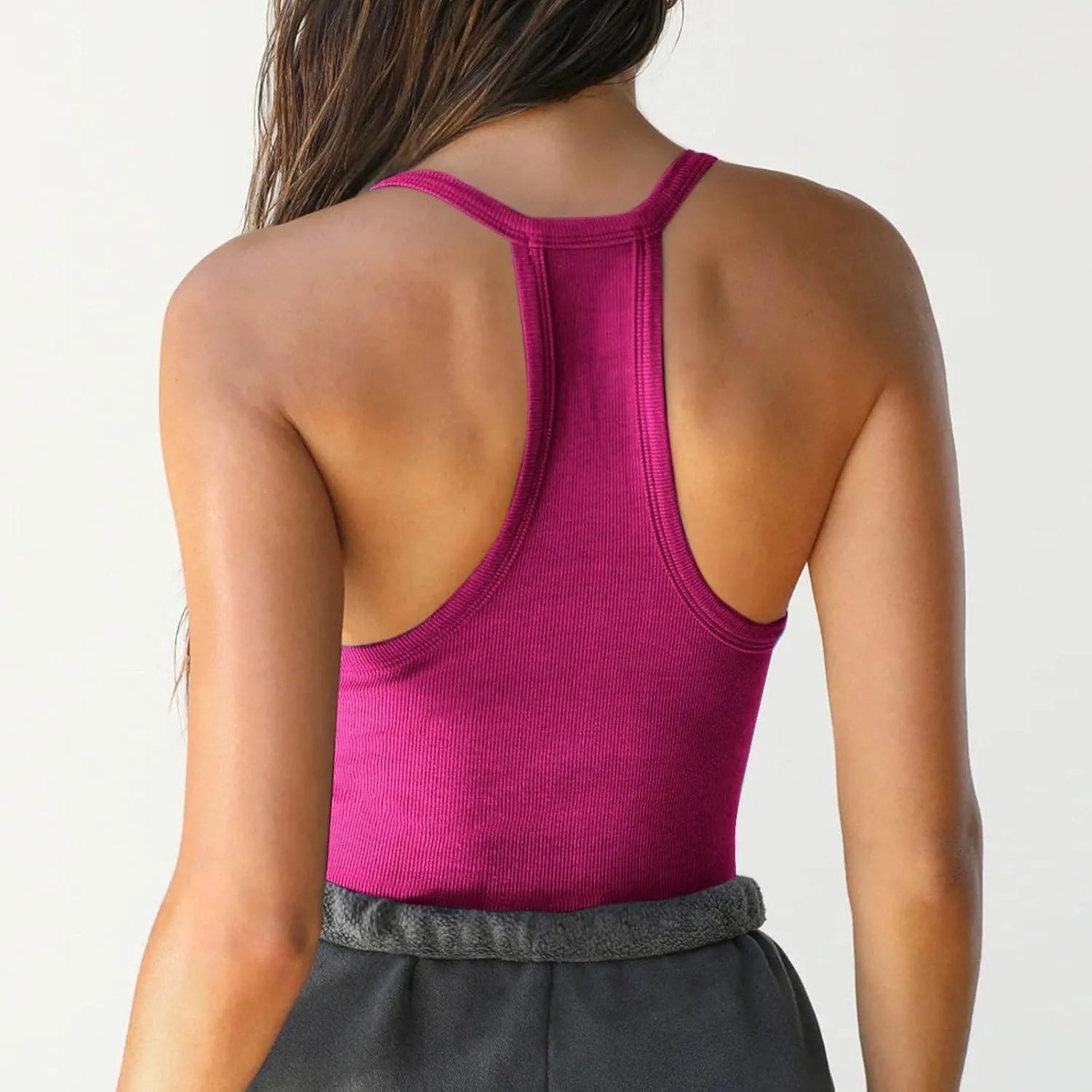 Sexy Deep V Neck Ribbed Cami Tops for Women Summer Racer Back Yoga Workout Tanks Casual Slim Sleeveless Y2K Camisole