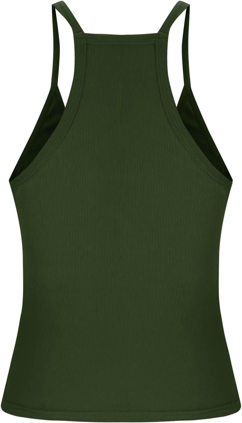 Sexy Deep V Neck Ribbed Cami Tops for Women Summer Racer Back Yoga Workout Tanks Casual Slim Sleeveless Y2K Camisole
