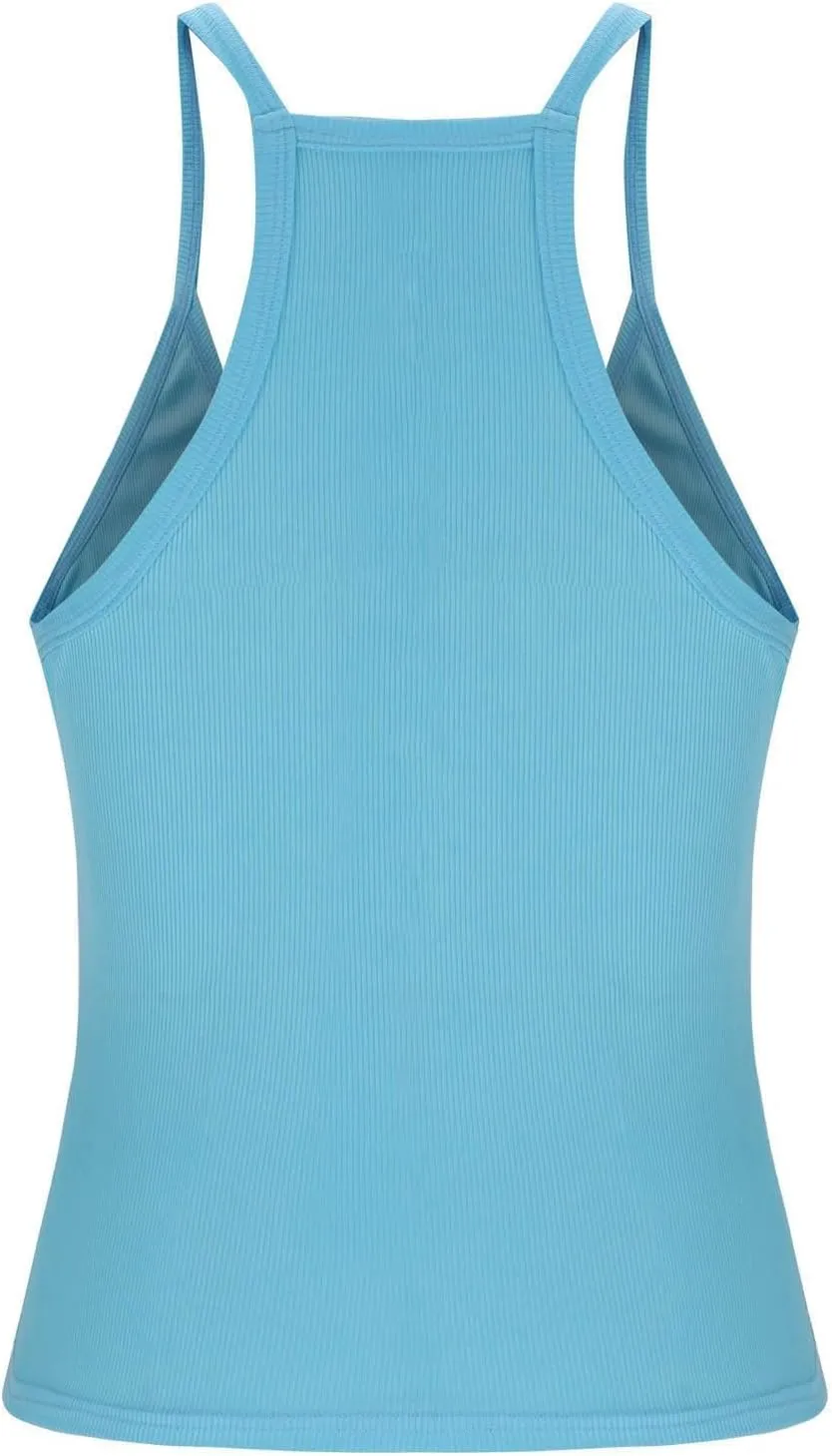 Sexy Deep V Neck Ribbed Cami Tops for Women Summer Racer Back Yoga Workout Tanks Casual Slim Sleeveless Y2K Camisole