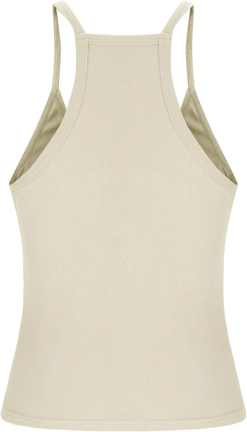 Sexy Deep V Neck Ribbed Cami Tops for Women Summer Racer Back Yoga Workout Tanks Casual Slim Sleeveless Y2K Camisole