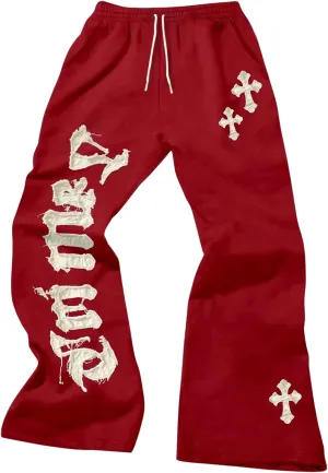 SHENHE Men's Graphic Cross Print Flare Sweatpants Drawstring Gothic Y2k Casual Pants