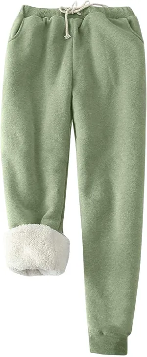 Sherpa Lined Sweatpants for Women Comfy Winter Pants Warm Fleece Jogger Pants Soft Athletic Pants Thermal Trousers