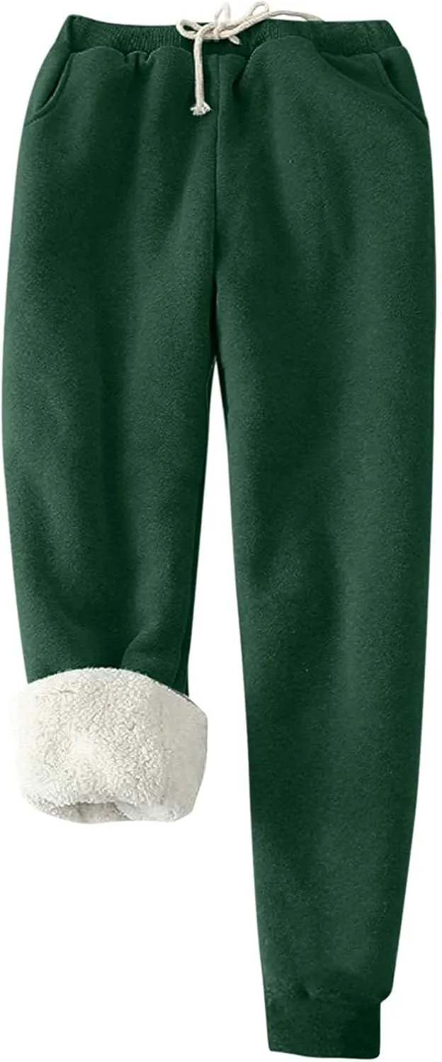 Sherpa Lined Sweatpants for Women Comfy Winter Pants Warm Fleece Jogger Pants Soft Athletic Pants Thermal Trousers