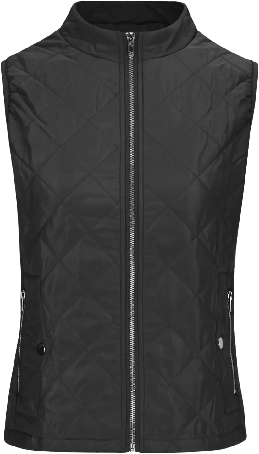 SHOPESSA Quilted Vests for Women Lightweight Stand Collar Down Coat Zip Up Women Padded Gilet with Pockets Thin Puffer Vest