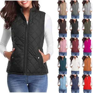SHOPESSA Quilted Vests for Women Lightweight Stand Collar Down Coat Zip Up Women Padded Gilet with Pockets Thin Puffer Vest