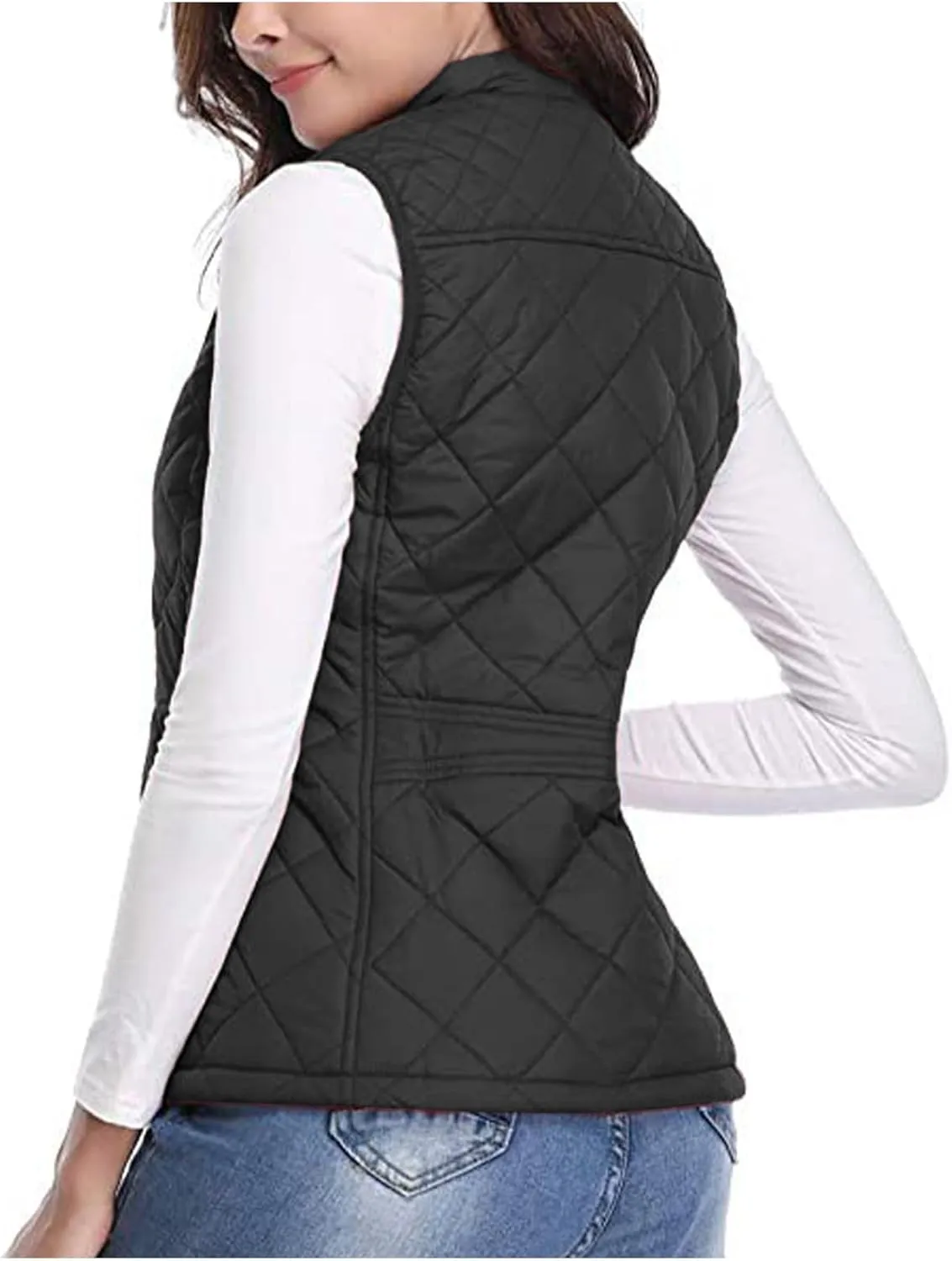 SHOPESSA Quilted Vests for Women Lightweight Stand Collar Down Coat Zip Up Women Padded Gilet with Pockets Thin Puffer Vest