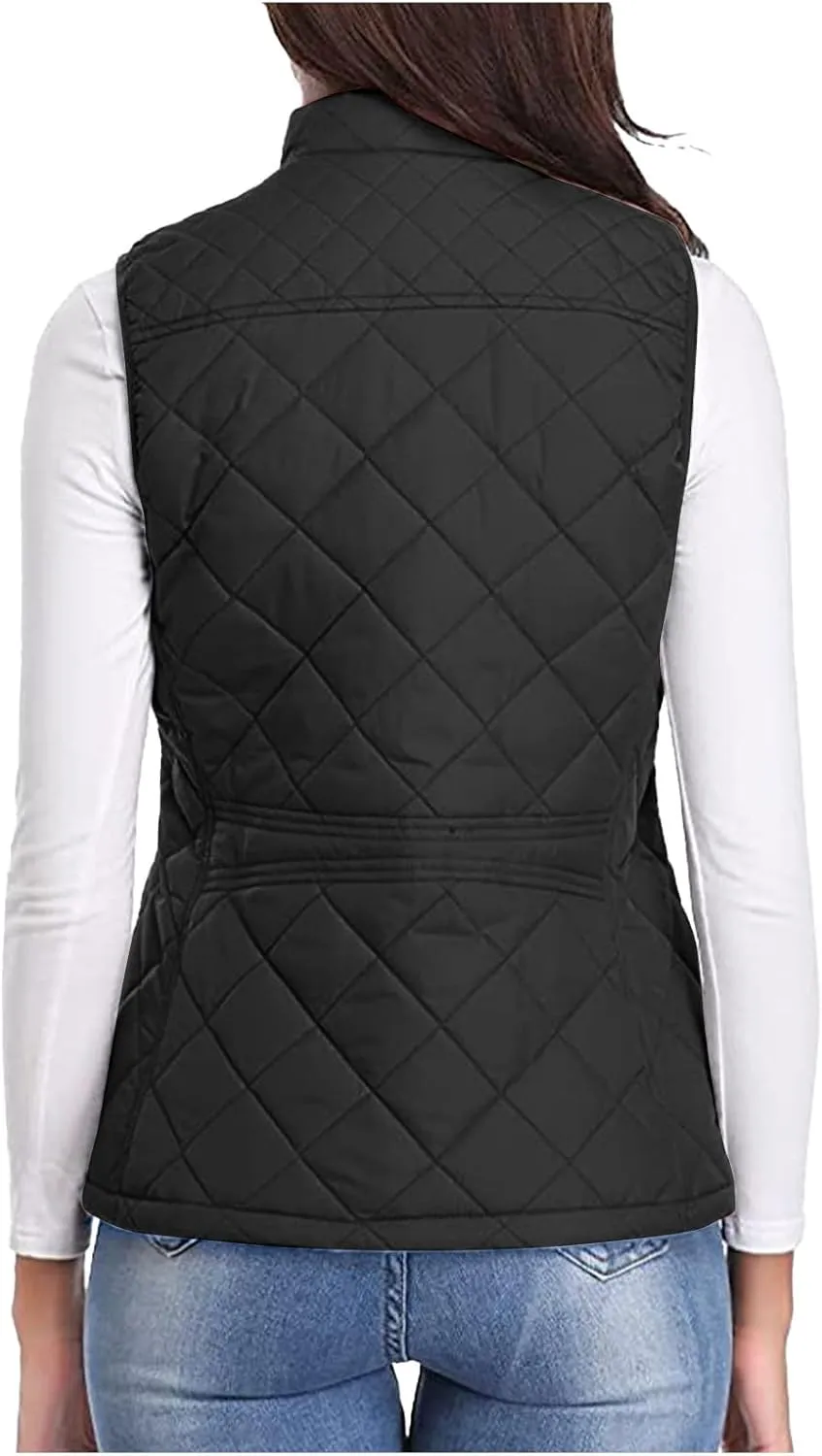 SHOPESSA Quilted Vests for Women Lightweight Stand Collar Down Coat Zip Up Women Padded Gilet with Pockets Thin Puffer Vest