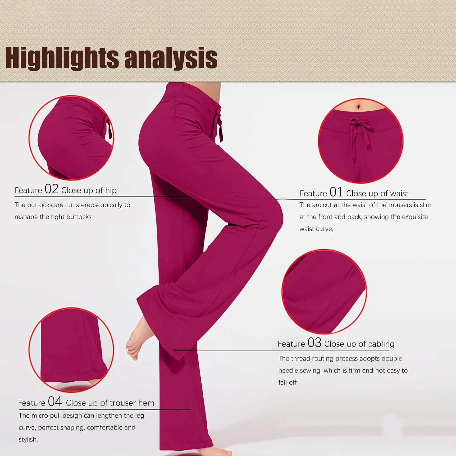 SHOPESSA Womens Wide Leg Yoga Pants Loose Legged Pants with Elastic Waist Gym Outfits Ladies Work Trousers for Office
