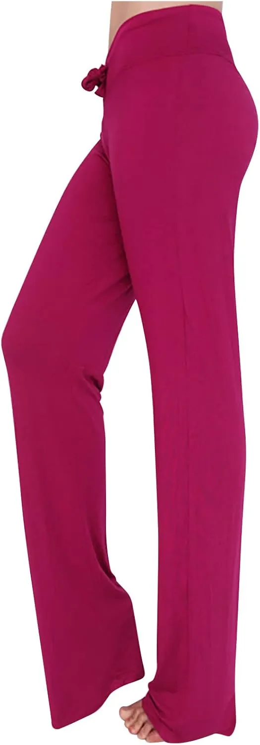 SHOPESSA Womens Wide Leg Yoga Pants Loose Legged Pants with Elastic Waist Gym Outfits Ladies Work Trousers for Office